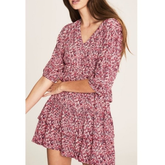 ba&sh Nina Dress 3/4 Sleeve Floral Tiered - Picture 1 of 10